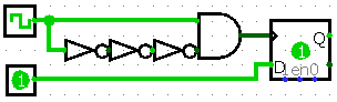 Timing diagram showing the leading edge detector output pulse aligned with the clock's rising edge