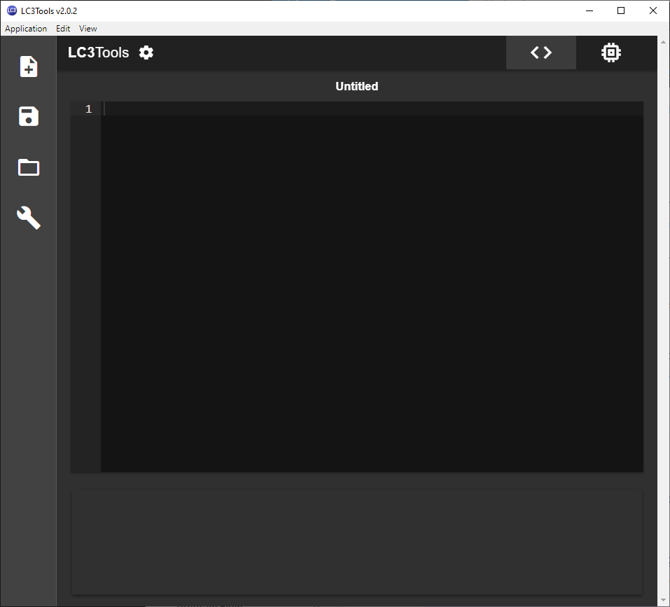LC3Tools Editor window showing file controls on the left and the assembly source code area on the right